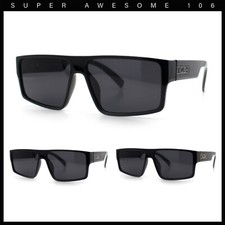 Kush Mens Bold Angle Flat Top Square Rectangle All Black Plastic Sunglasses