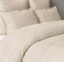 Restoration Hardware STRIATED COTTON-LINEN DUVET COVER Sand Cali King Size NEW