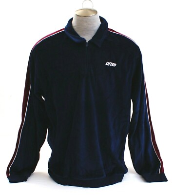 LRG Lifted Research Group Dark Blue & Maroon Velour 1/4 Zip Pullover Men's NWT