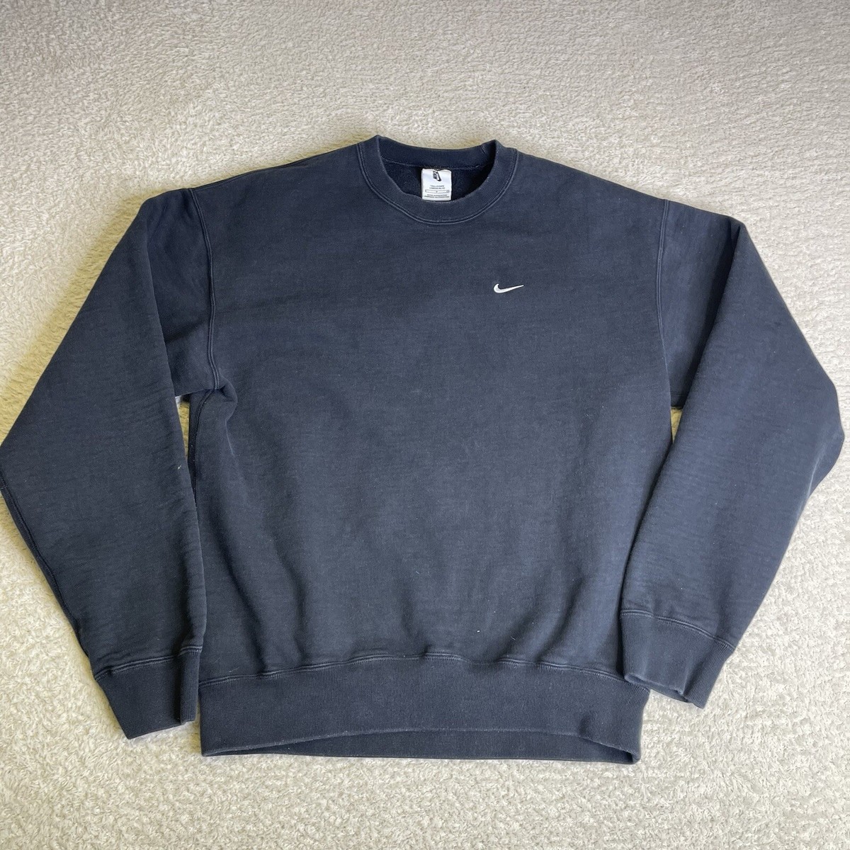 Nike NRG Crewneck Sweatshirt Mens Small Tall Black Heavyweight Fleece Swoosh