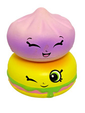 SET OF 2 SHOPKINS SQUISH DEE-LISH PINK & PURPLE ONION & YELLOW BURGER SANDWICH