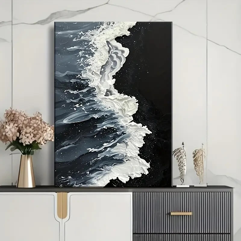 Abstract Wave Framed Canvas Stretched Ready to Hang 50x40 Home decor Gift.