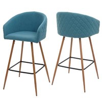 2X Barstuhl HWC-D72, Barhocker Tresenhocker, Mit Lehne Stoff/Textil TüRkis