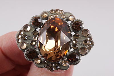 ANNE KOPLIK DESIGN LIGHT ORANGE FACETED CRYSTALS RING FASHION SIZE ADJUSTS 0174