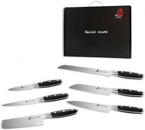 TUO TC1216 Faucon noir Series 6 Kit de couteau de cuisine en acier au carbone