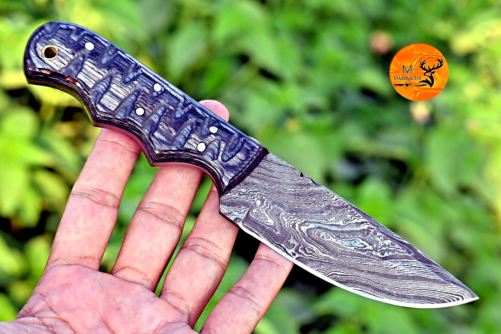 CUSTOM MADE FORGED DAMASCUS STEEL FIX BLADE HUNTING CAMPING KNIFE 2425