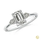 18k Emerald-Cut Gemstone & Pear Moissanite Three stone Ring | White Gold Plated