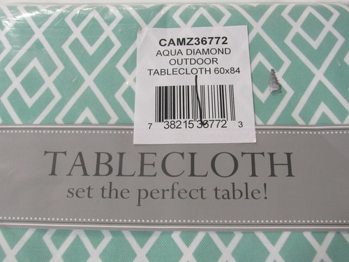 Aqua Diamond Tablecloth 60x84 geometric polyester new in pkg - Picture 2 of 7