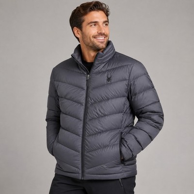 Spyder Down Puffer Jacket Men Small Quilted Full Zip  Gray Outdoor Hiking