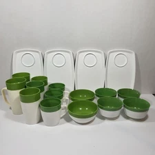 Lot Of 18 Vintage Raffiaware, Thermo-Temp Green Mid-Century Set USA READ