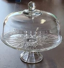 Vintage Anchor Hocking "Canfield" Clear Glass Pedestal Cake Stand W/Dome Lid