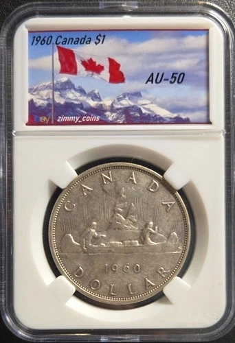 1960 Canada Silver Dollar • AU-50  • Elizabeth II • Vintage Coin • CUSTOM SLAB!