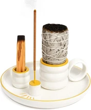 4 in 1 Incense Holder, Palo Santo Holder for Burning Sage, Sticks & Candle, Cera