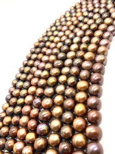 Large 12mm Fresh Water Round Pearls Espresso Color 16in Strands