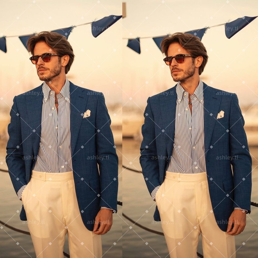 Navy blue men's suits wedding groom tuxedo red carpet fashion regular 2 pieces