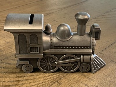 Vintage Style Pewter Train Bank, Classic Locomotive Money Box, Nursery Decor