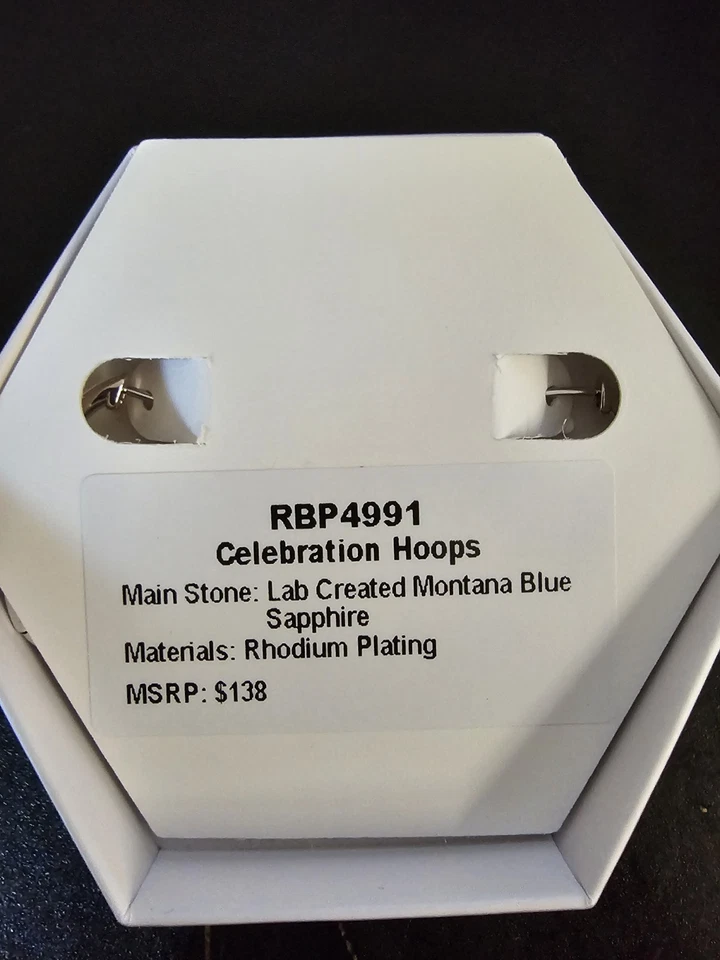RBP4991  Celebration Hoops Lab Created Montana Blue Sapphire Rhodium Plated - Image 2 of 2