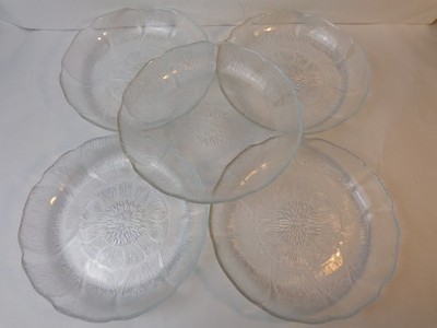 Arcoroc Fleur Soup Salad Bowl 8'' Clear Floral Flower Embossed Petals Set 5