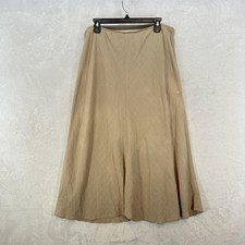 Eileen Fisher Skirt Womens L Beige Linen Blend Minimal Midi Quiet Luxury Pull On