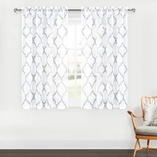 Embroidered Sheer Curtains - Faux Linen Moroccan Trellis Semi Voile Drapes Ro...