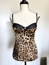 Vintage 2000’s Dolce & Gabbana Leopard Print Mesh Boned Corset Top Zip Bow M