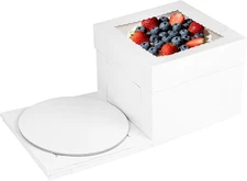 3 Pack Cake Boxes 10 Inch, Tall Bakery Containers with Boards, White Cake Carrie