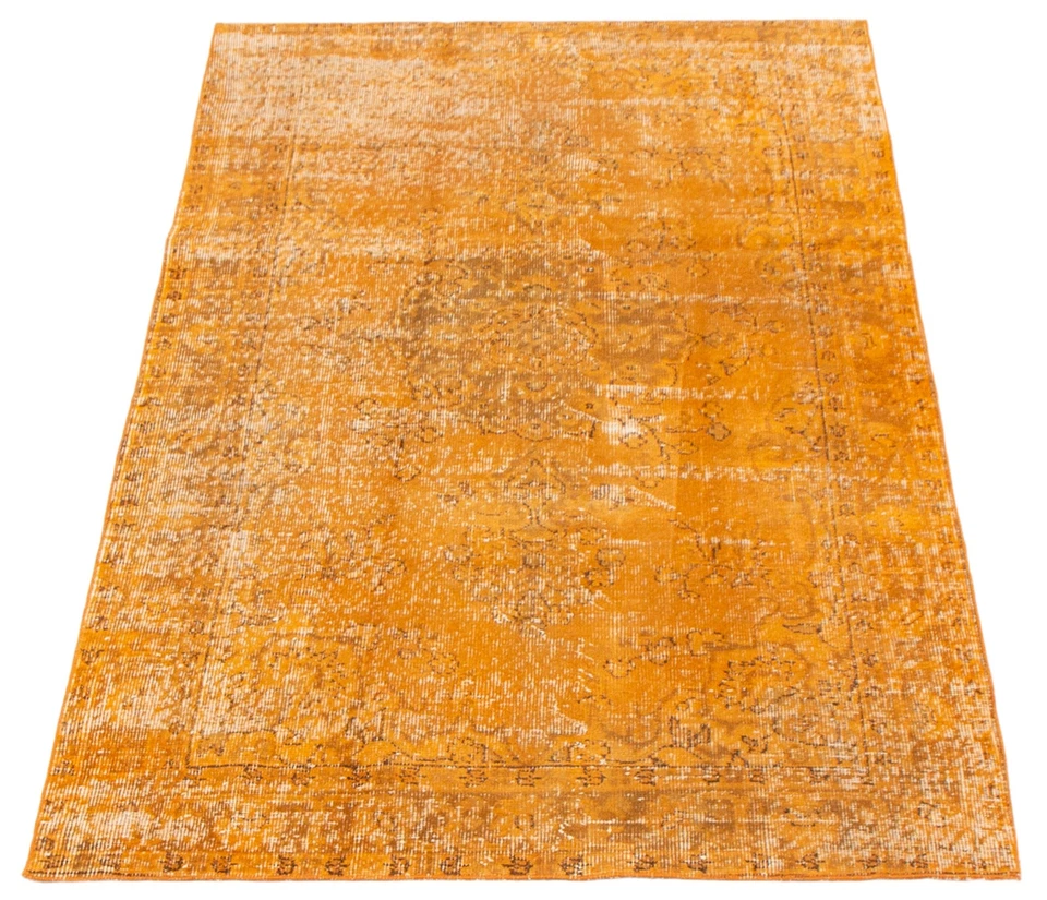 Alfombra de lana oriental anudada a mano vintage naranja tradicional de 3'10" x 6'8" Foto 3 de 4