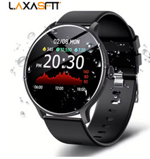 Laxasfit Smartwatch 46mm Złota obudowa Czarny silikonowy zegarek