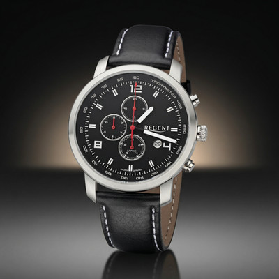 REGENT 44mm Herren Armbanduhr Leder Herrenuhr Quarzuhr Saphirglas GM-2108