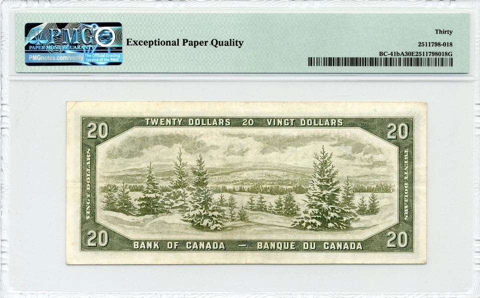 1954 $20 Bank of Canada, BC-41bA - Rare *V/E Replacement Note - PMG VF30 EPQ - Image 2 of 2