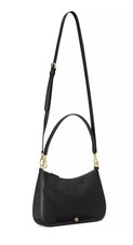 Ralph Lauren Danni 26 Crosshatch Leather Medium Shoulder Bag Black 225