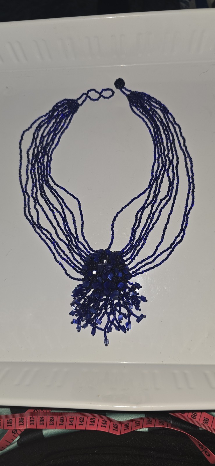 Blue Boho Cluster Multiple Strings Seed Bead Neck… - image 2