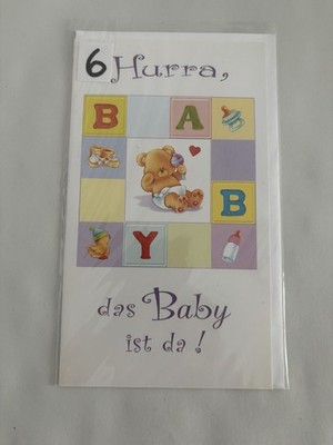 Grußkarte zur Geburt ''Hurra, das Baby Ist Da!'' Baby Glückwünsche / PKNr.1 -6