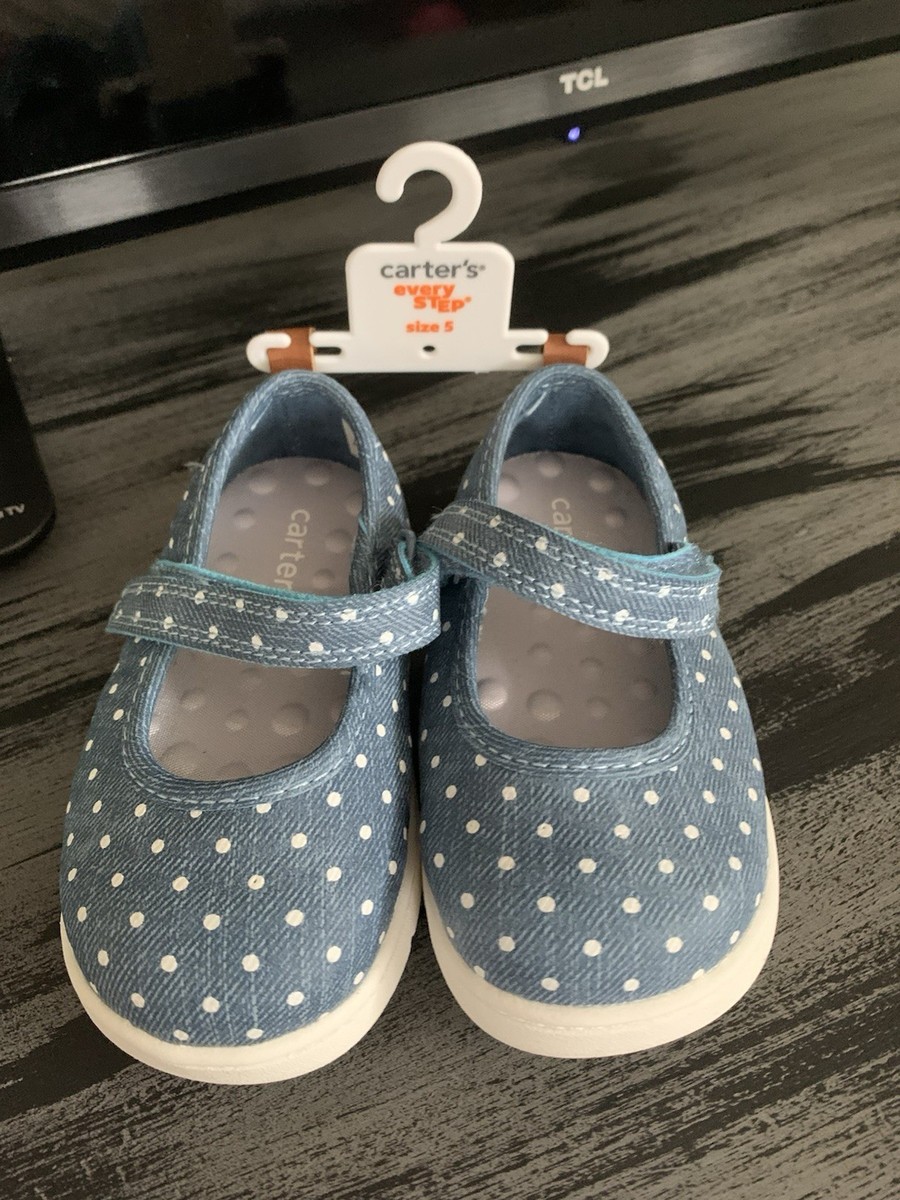 Carter's Blue Polka Dot Tennis Shoes Strap Size Girls NWT