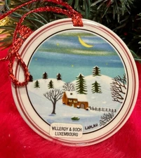 Villeroy Boch Naif Round Christmas Ornament Laplau Artist Snow Scene #519 Box