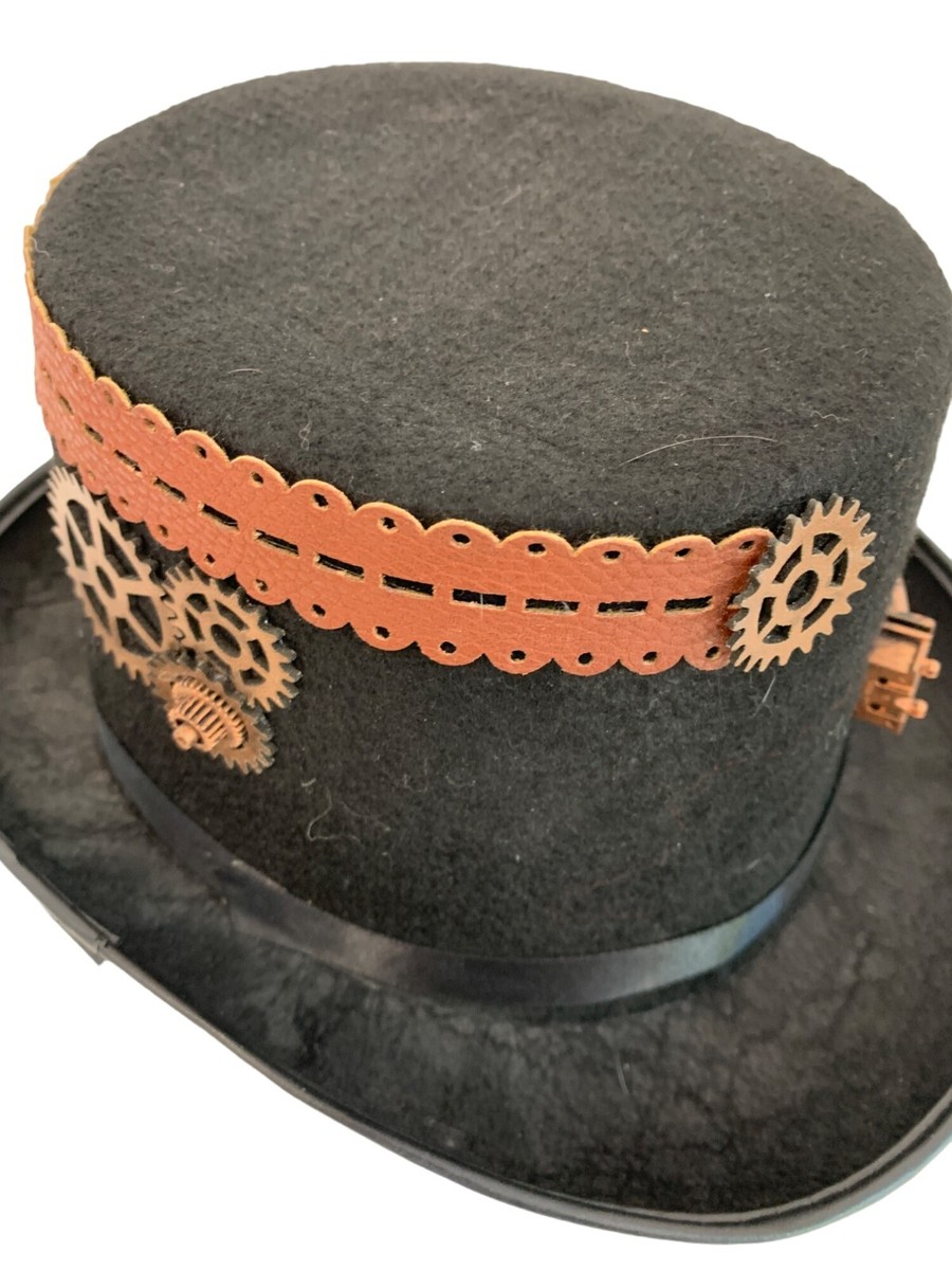 Unisex VTG Festival Adult Steampunk Black Top Hat Gears 