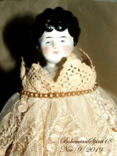 ANTIQUE 1900's Mark Germany CHINA HEAD LACE DRESS 14'' Cloth Body DOLL