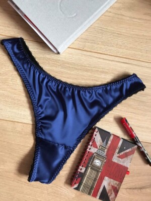 Womens satin underwear ~ Navy blue satin thong sizes uk8 - plus size uk22