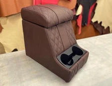 QUILTED CHOCOLATE LEATHER ARM REST CUBBY BOX FITS LAND ROVER DEFENDER 90 110