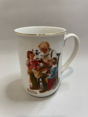 #ad Norman Rockwell Coffee Mug The Toymaker Vintage 1982 Cup Gold Trim Excellent $7.95