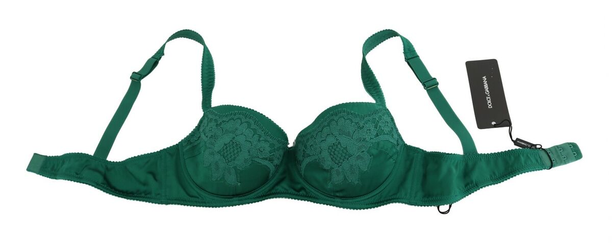 DOLCE & GABBANA Bra Underwear Green Silk Stretch Floral Lace IT2 / US34 RRP  $420
