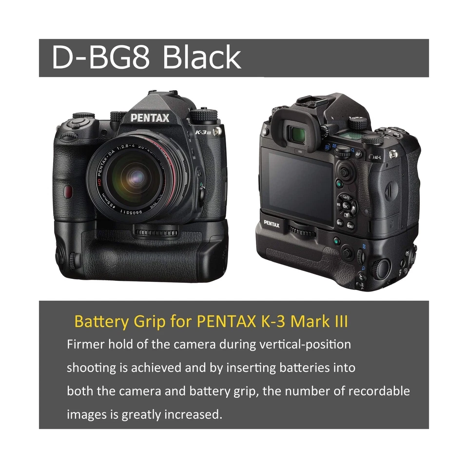 Empuñadura de batería PENTAX D-BG8 negra para Pentax K-3 III insignia DSLR a prueba de polvo a... Foto 3 de 4