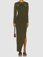 $296 Ser.O.Ya Women's Green Asymmetric Racerback Shrug Midi Bodycon Dress Size S