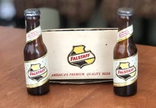 FALSTAFF BEER 1960s Miniature Amber Bottles-Salt & Pepper Shakers W/original Box