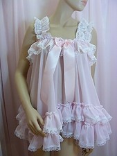 sissy ADULT baby dress pink chiffon babydoll negligee nightie fancydress