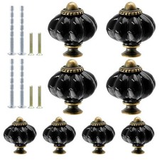 8pcs Ceramic Pumpkin Knobs Black Ceramic Cabinet Knobs Vintage Dresser Knobs ...