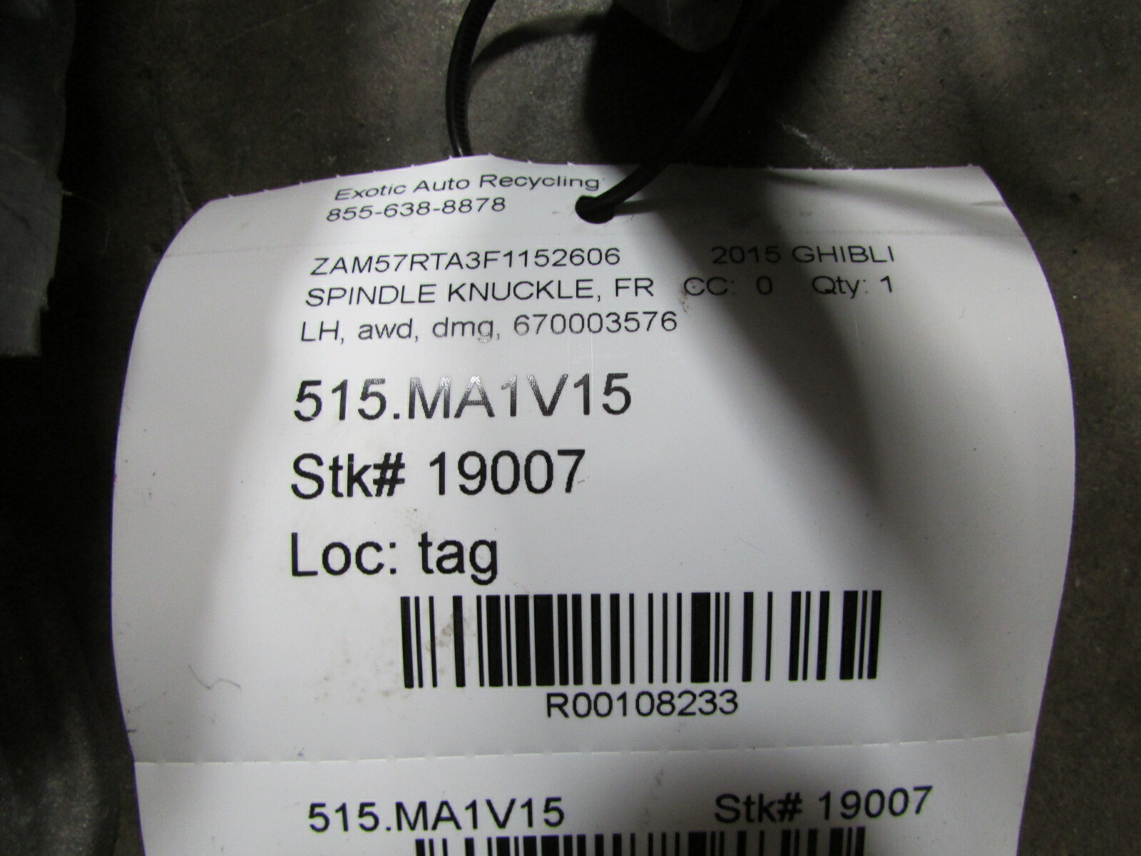 Maserati Ghibli, Left Front Spindle/Knuckle Upright, Used, P/N 670003576