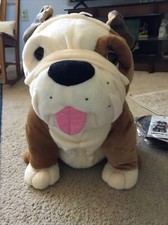 Large Plush Bulldog Dog Stuffed Animal by Toy Factory 18" Tall Seated