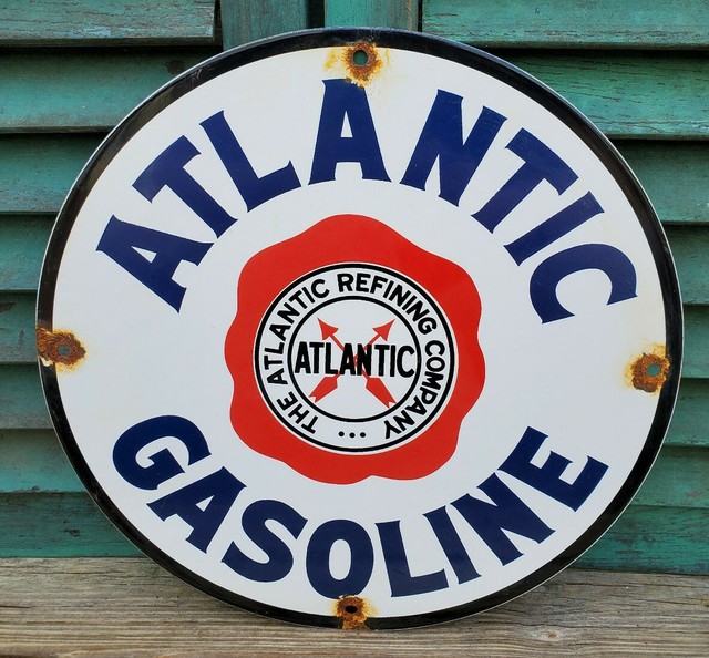OLD VINTAGE ATLANTIC GASOLINE PORCELAIN GAS STATION PUMP SIGN TEXACO