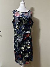 Tahari ASL Sleeveless Embroidered Mesh Dress Size 14